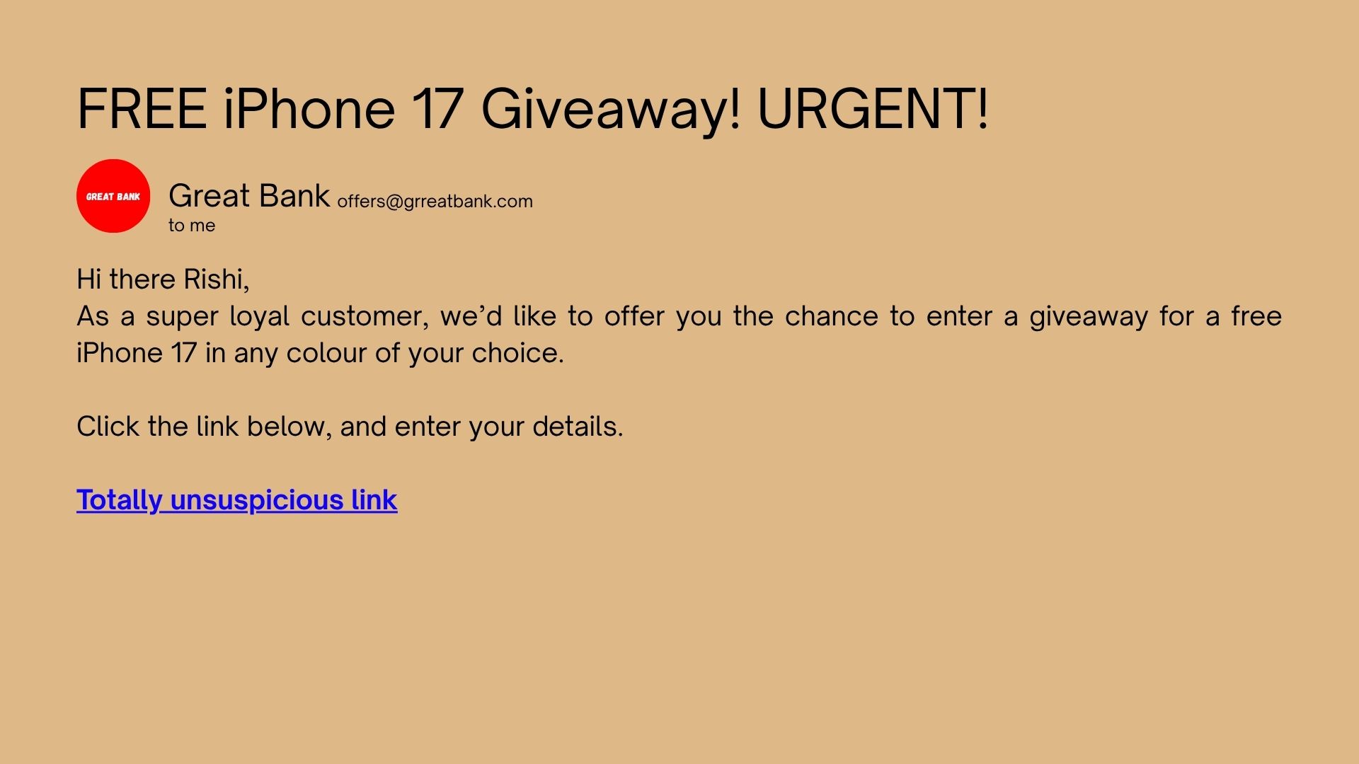 A mock email